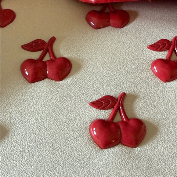 Betsey Johnson Cherry Mini Bag and Cherry Bag Charm Gift Set Cream and Red - Picture 3 of 8